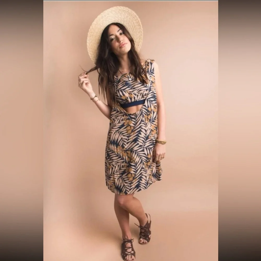 Free People Navy Combo Tropical Two-fer Mini Dress size Small - Picture 4 of 12